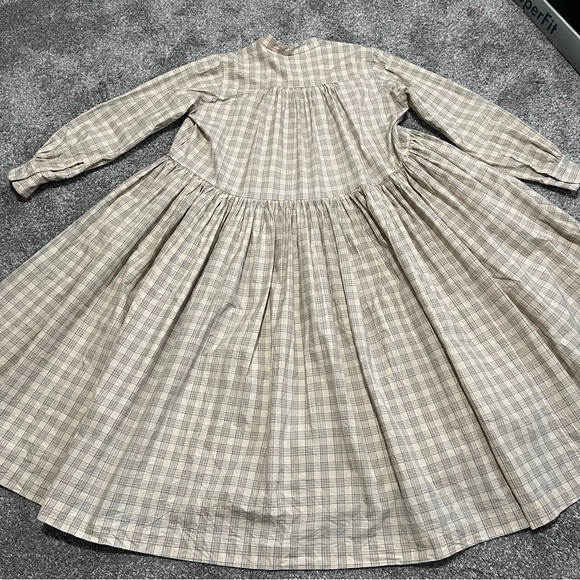 Casey Casey YUKI Dress in Natural Check Size Medium Cream Oversized Prairie - Picture 3 of 14